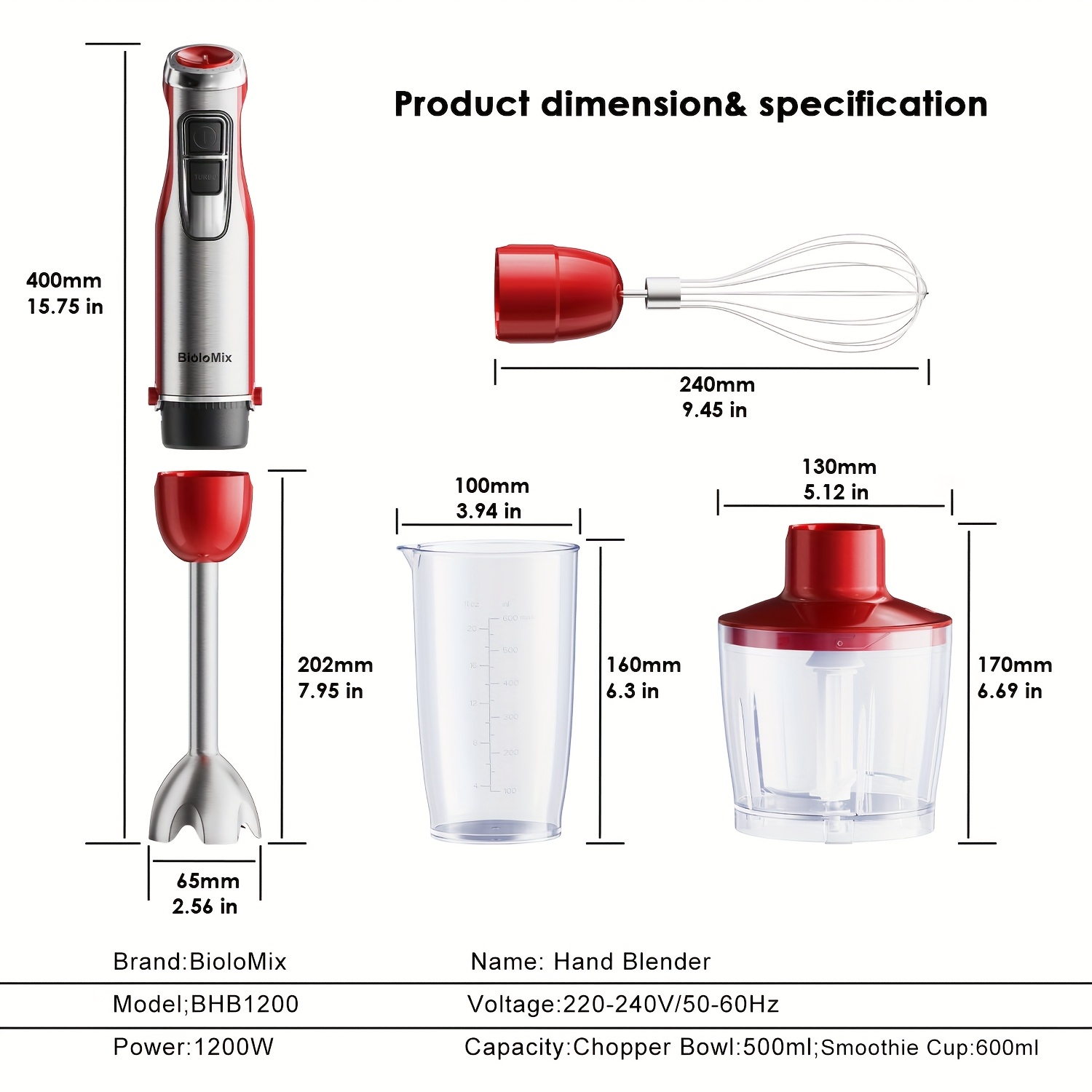 4 in 1 high power 1200w   hand stick blender with chopper smoothie cup stainless steel ice   eu plug 410 stainless steel Product details 10