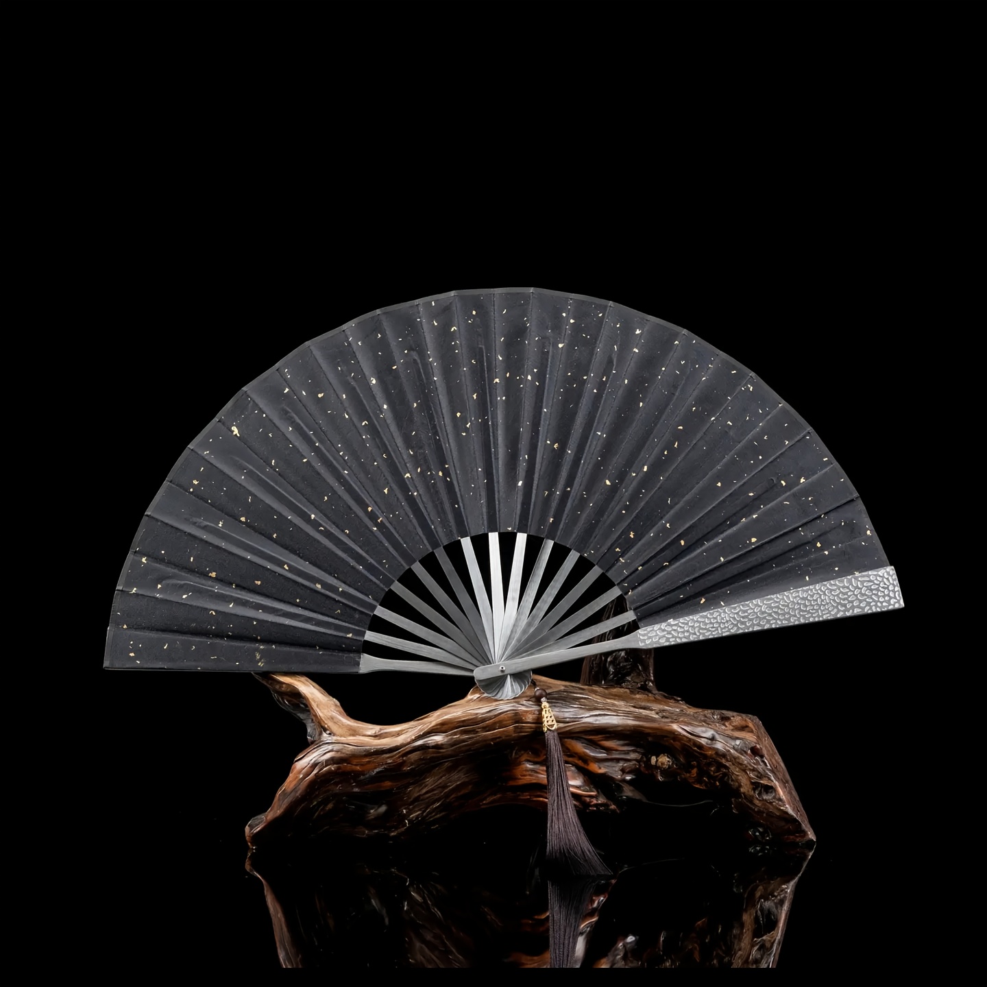 full stainless steel metal ribs cloth fan folding fan chinese cold weapon decoration ornament with brocade box and traditional handcrafted vintage fan for collection home decor gift with exquisite decorative fan cultural display premium materials fine Product details 0