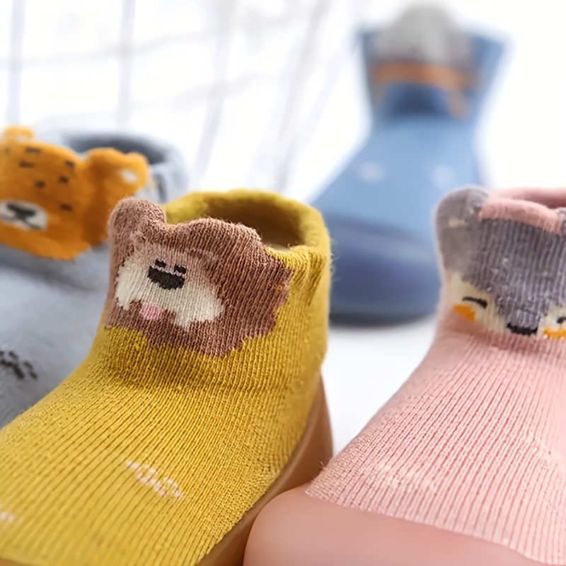 Adorable Cartoon Animal Slip-On Baby Sock Shoes - Cozy, Non-Slip Rubber Sole Walking Shoes for Newborns & Toddlers - Soft Fabric, All-Season Comfort in Blue, Yellow, Pink, & Brown, Toddler Shoes