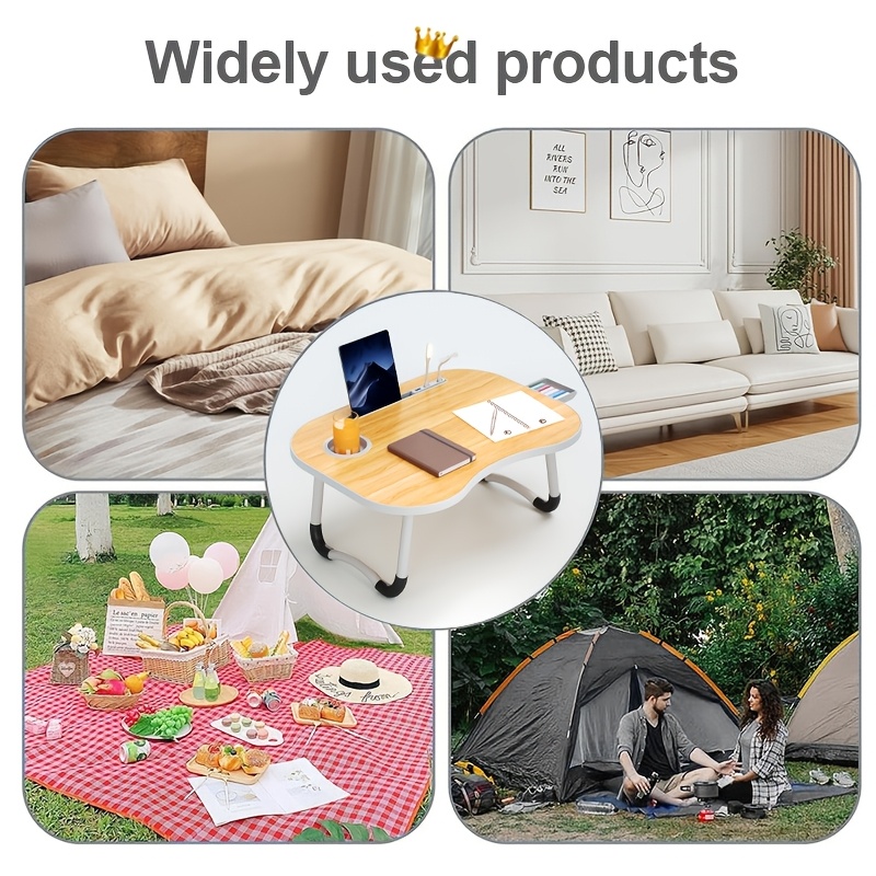 Portable Laptop Bed Table With Cup Holder, Multifunctional Tray Holder With Tablet Card Slot-Perfect For Eating, Reading, Writing On The Bed, Sofa, Or Floor - Stable, Durable, And Foldable