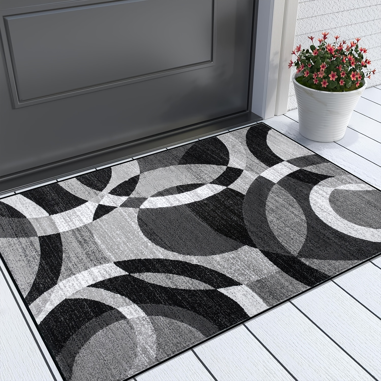 

1pc, Black And Grey Geometric Door Mat Non-slip Floor Mats Indoor Outdoor Modern Entrance Carpet Home Decor