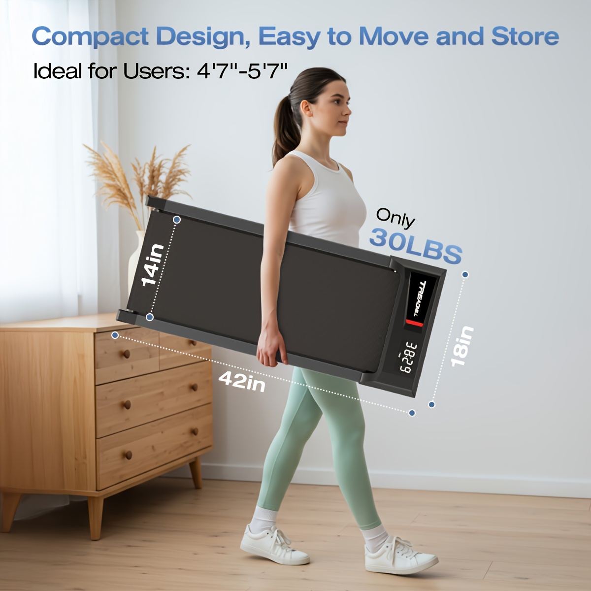 Walking Pad Treadmill, Walking Jogging Machine with 2.5HP Powerful Motor & 120kg Weight Capacity for Home Office with Double Shock Absorption, Widened Running Belt, Ultra Quiet & Small Installation-Free, Remote Control, LED Display, Without Battery