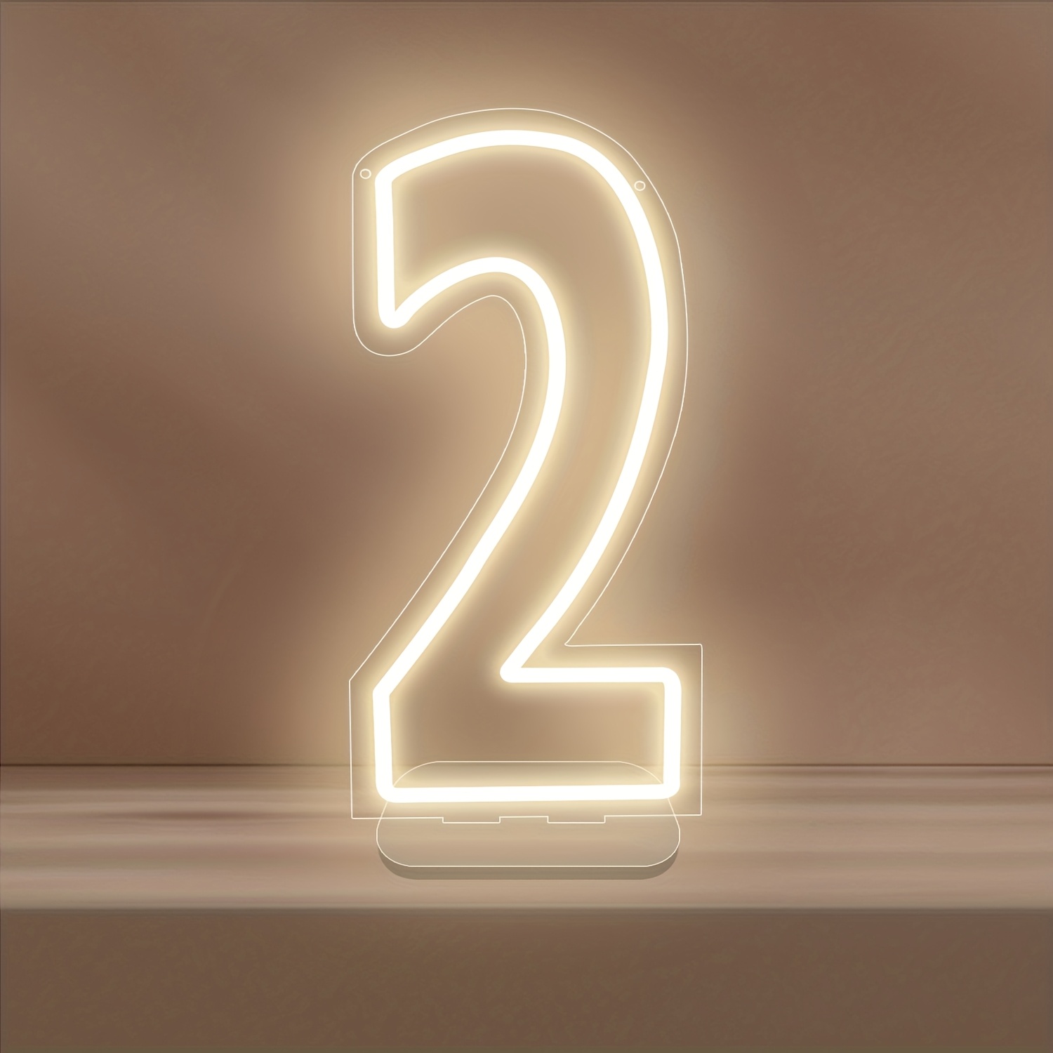 Neon Number Sign – 0-9 Birthday Decor, USB Powered With Battery Case, Cool White Glow (Number 5, Warm White)