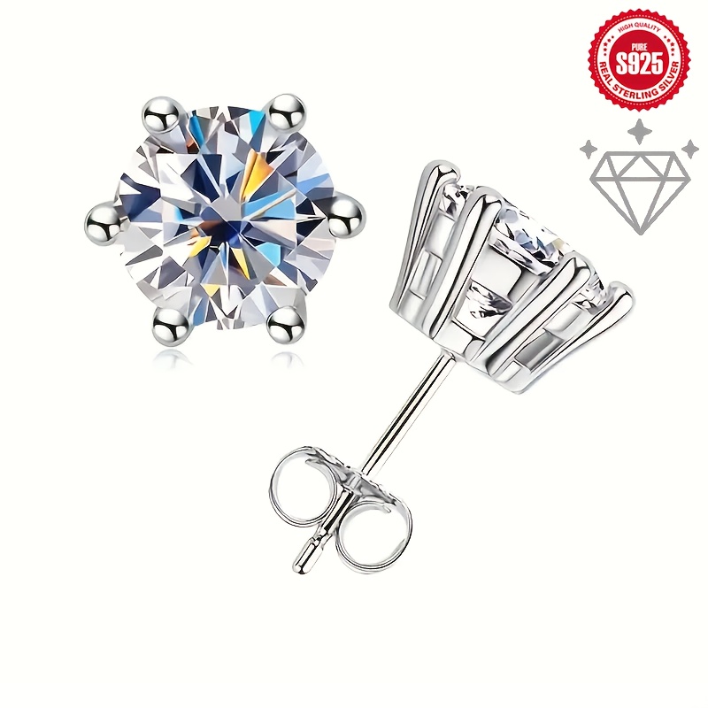 2pcs minimalist s925 sterling silvery sparkling stud earrings 0 5ct 1 0ct 2 0ct size octagon cut   casual attire unisex design ideal gift for men women friends parents or     Product details 6