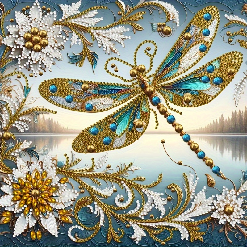 

Lake & Dragonfly 5d Diy Diamond Painting Kit - Special Shaped Crystal Art For Home Decor, Unique Gift Idea