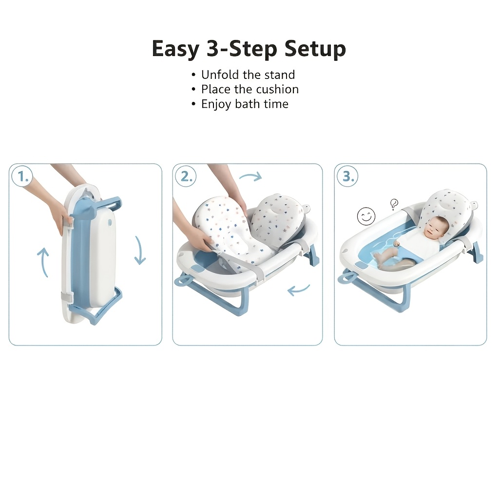 Baby Essentials, Large Foldable and Storable Baby Bathtub with Seat Cushion Set, Suitable for Children, Ideal for Christmas, Halloween, Thanksgiving, New Year, and Birthday Gifts