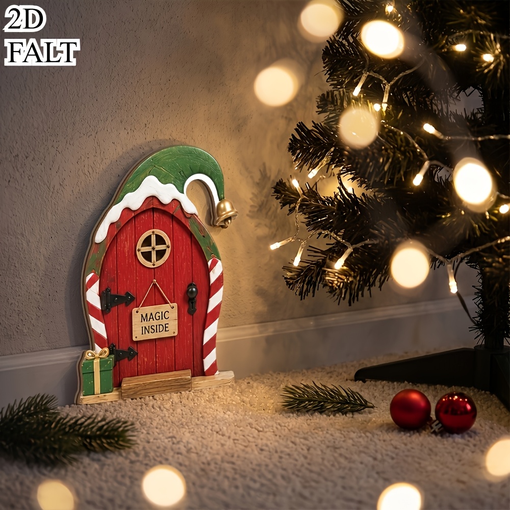 TEMU 2d Flat 1 Set Country Christmas Elf No-drill Easy To Stick Aged Wooden House Baseboard Decoration - Pointed Arch And Round Low Door Design, And