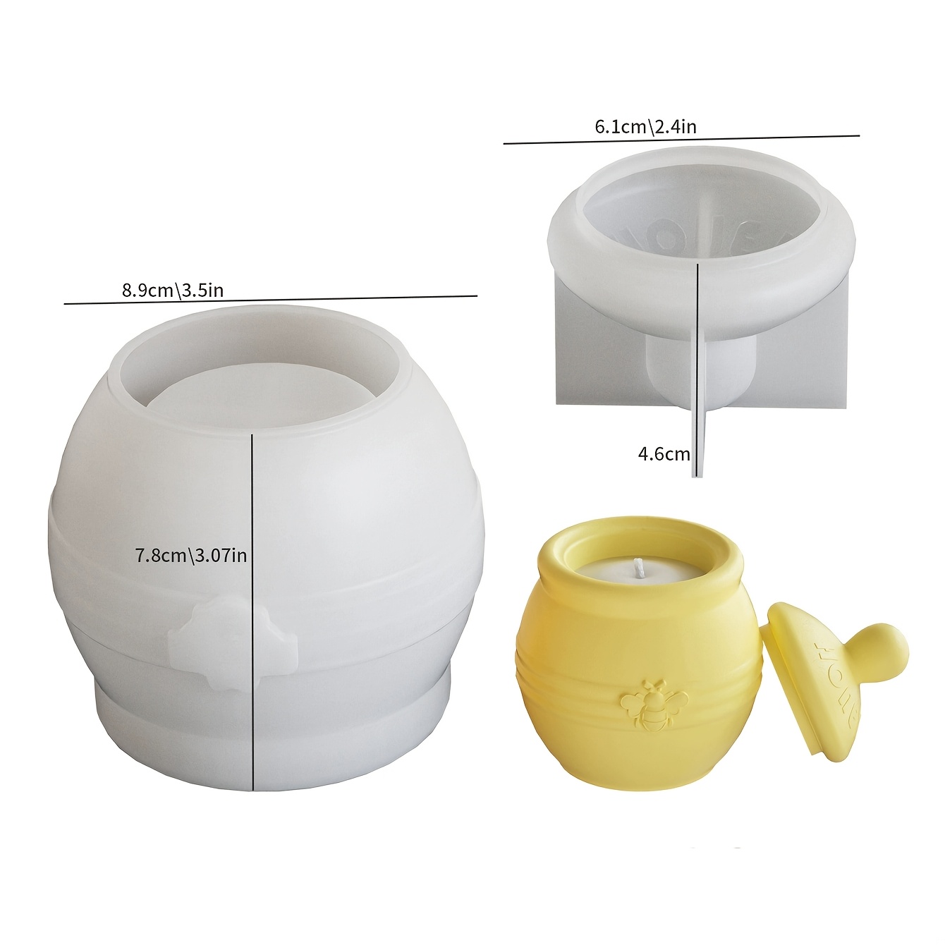 TEMU Bee Jar Honey Storage Box Crystal Dropper Resin Mold Concrete Gypsum Clay Casting Mold Aromatherapy Candle Cup With Lid Home Decor Ornament Silicone Mold