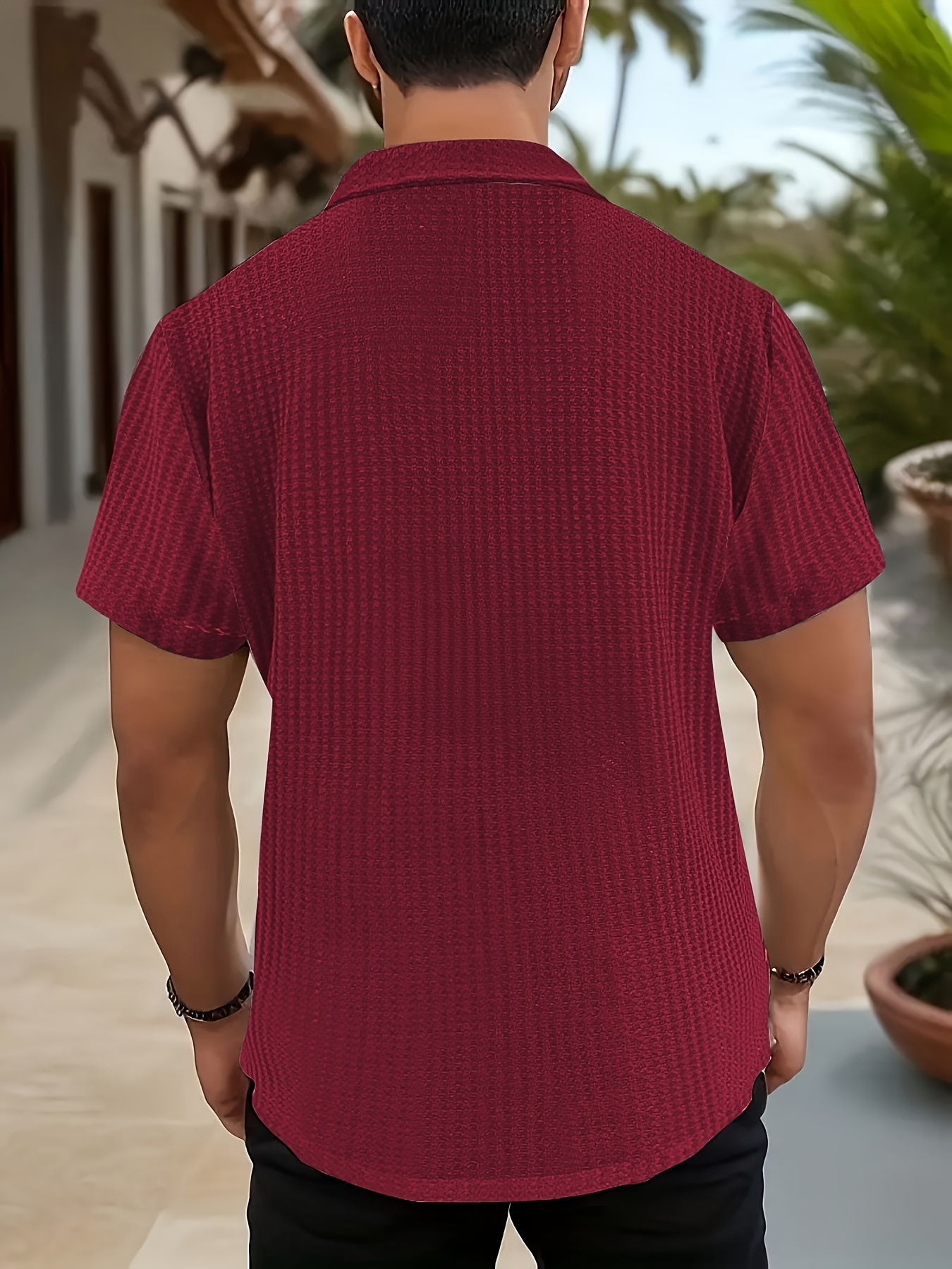 ανδρικό πουκάμισο casual με κουμπιά - κοντό μανίκι, μαύρο, ριμπ πουόλιστερ μείγμα, ελαφρύ & διαπνέον για άνοιξη/καλοκαίρι, πολυχρηστικό ανδρικό ένδυμα | σύγχρονο casual πουκάμισο | άνεση με σπάντεξ Στοιχεία είδους 1