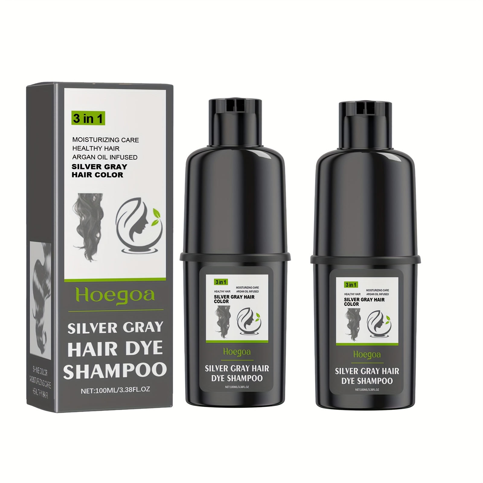 TEMU 2 Bottles Of Silvery Gray Hair Coloring Shampoo - Moisturizing And Nourishing, Easy-to-color Herbal Hair Color, 3.38oz/bottle, Valentine's Day Special