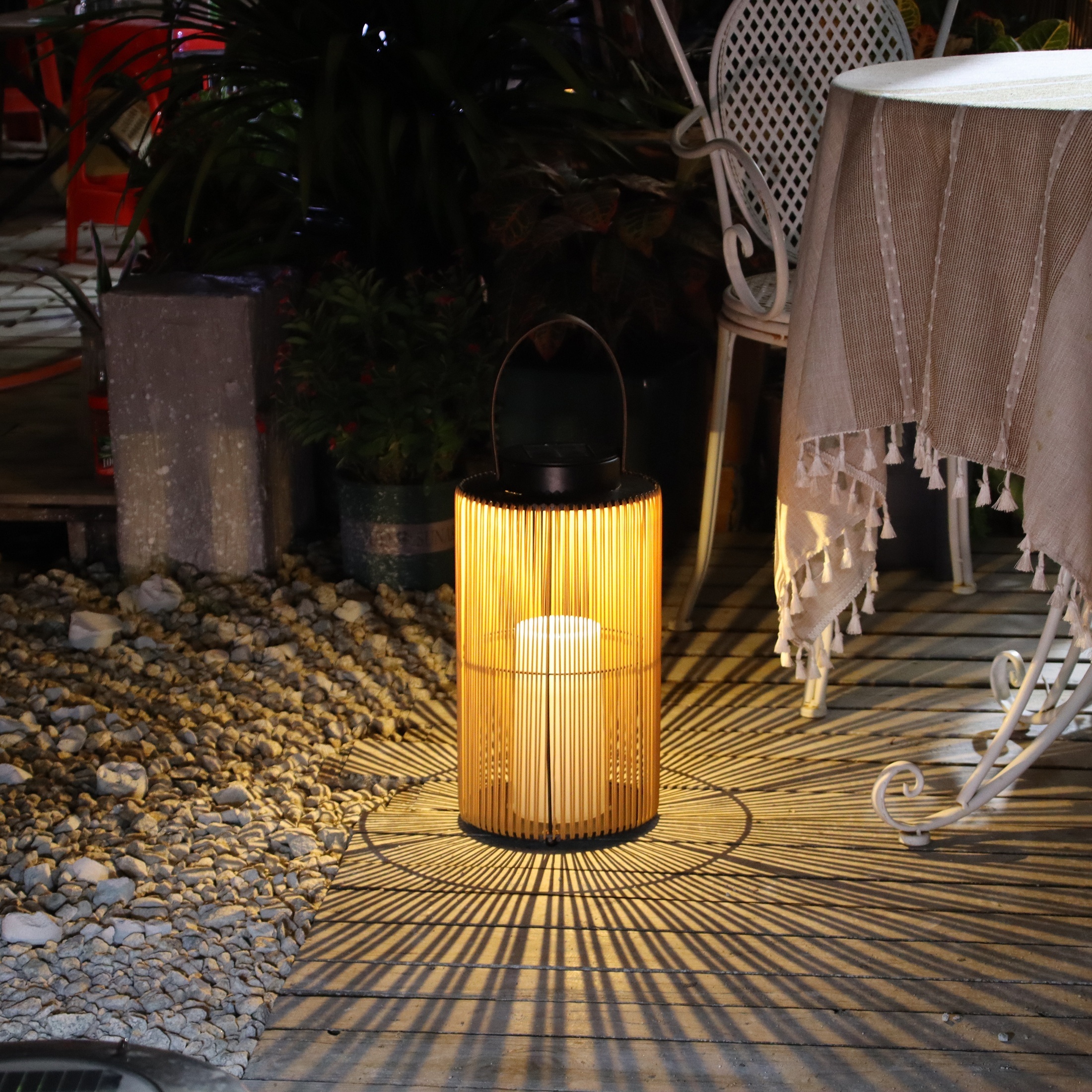 Image of 1pc Outdoor Solar Design Atmosphere Table Lamp, Ip44 Portable Projection Light For Garden Patio Lawn Decoration, Festive Wedding Birthday Decorative Lantern
