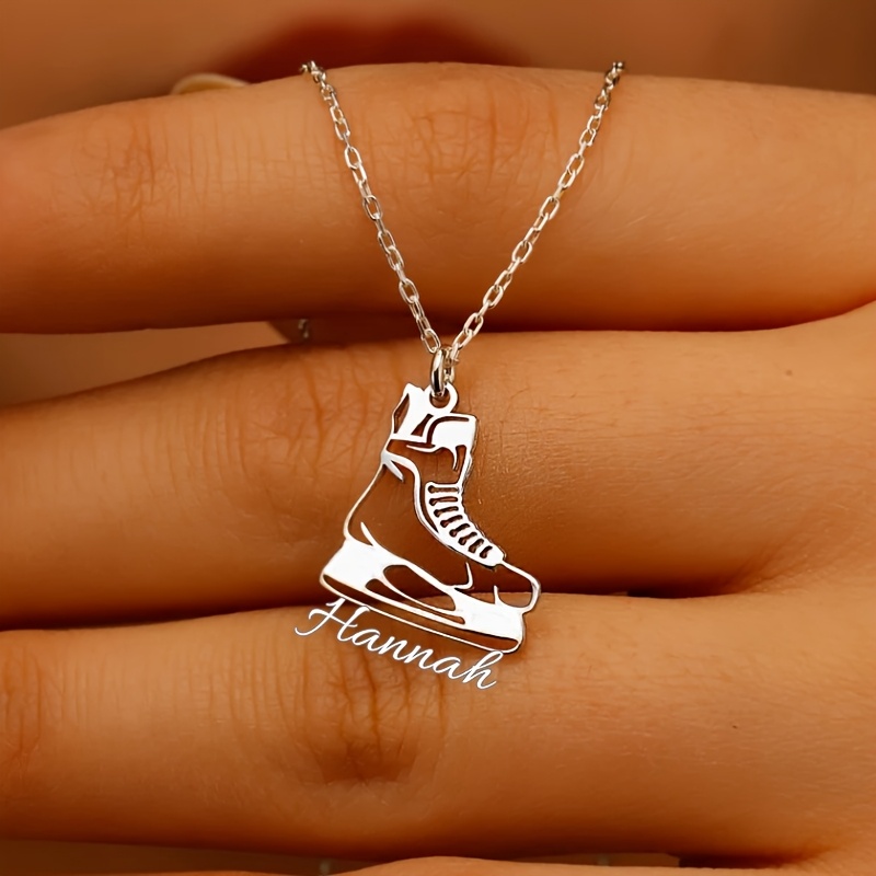 

[ ] Customizable Name Necklace, Personalized Figure Skating Pendant, Stainless Steel Ice Skate Tag Jewelry, Sporty For Women, Daily & Sports , Accessory