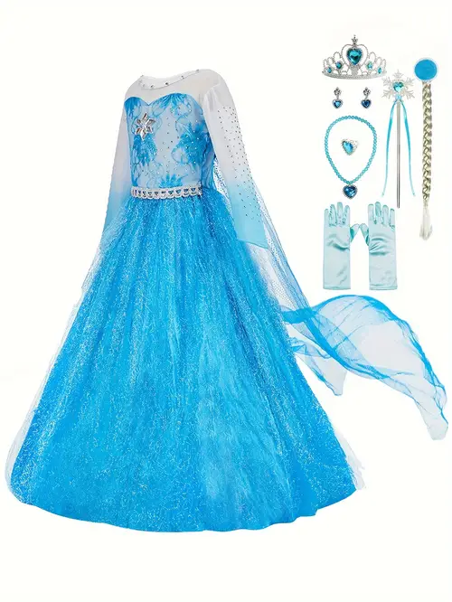 princess costume for girls fancy dress up toddler costume cosplay with wand wig gloves earrings necklace and ring for halloween christmas and party