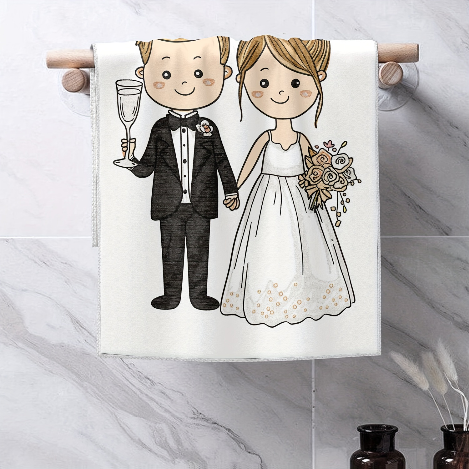 

2pcs, Microfiber Kitchen Dish Towels, Wedding Season Theme, Cartoon Bride And Groom Design, Contemporary Style, Cleaning Cloths, Home Decor, Housewarming Gifts, Kitchen Supplies, Cleaning Tools