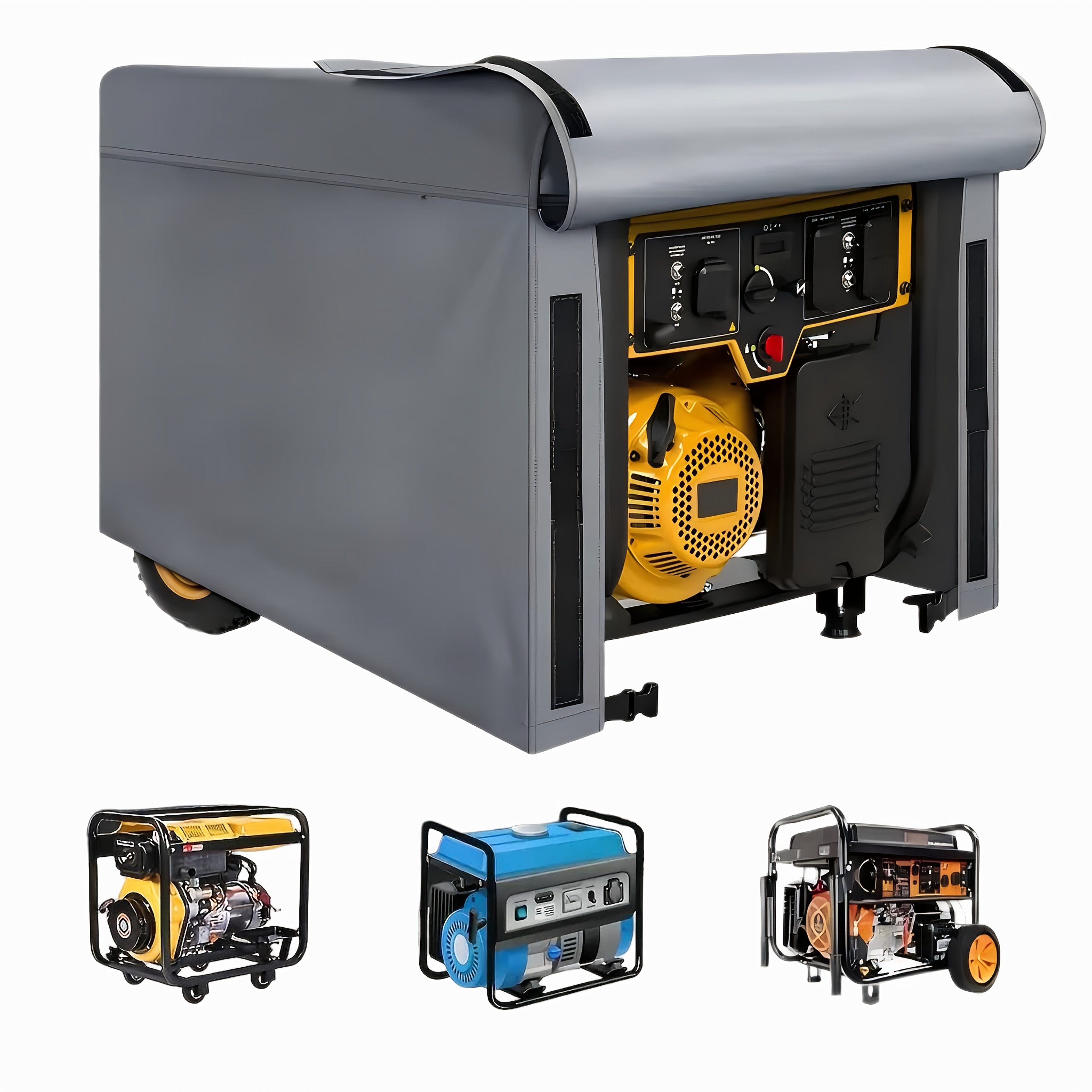 чехол для генератора, прочная ткань 420d oxford для использования на открытом воздухе,   размер для генераторов 5000-10000 вт, серый защитный чехол, устойчивый к уф и разрывам, идеален для кемпинга или резервного питания Детали 1