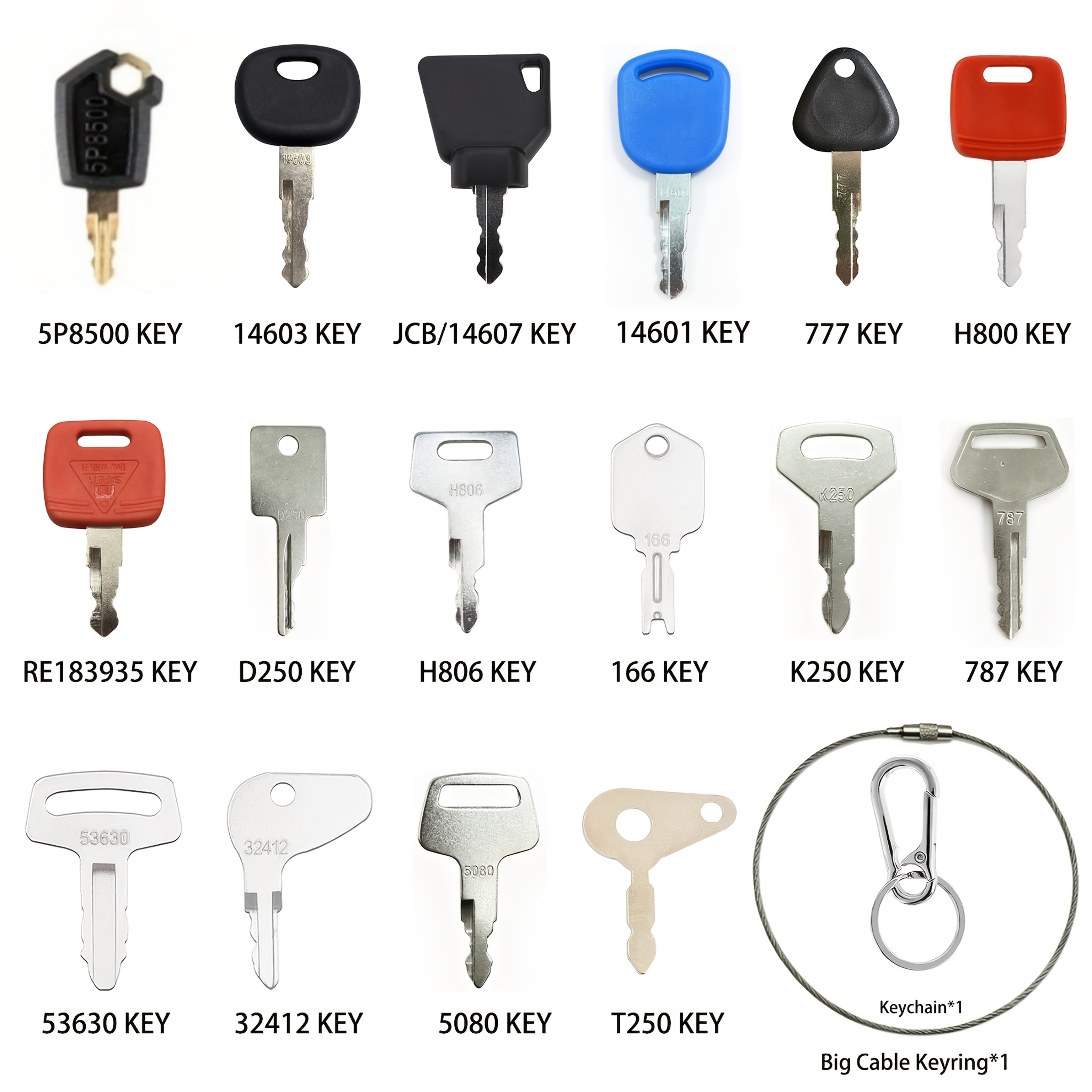TEMU 18pcs Universal Heavy Equipment Set, Multi-model Construction Machinery Starting Keys, Includes Keychain And Keyring, Suitable For Excavators,