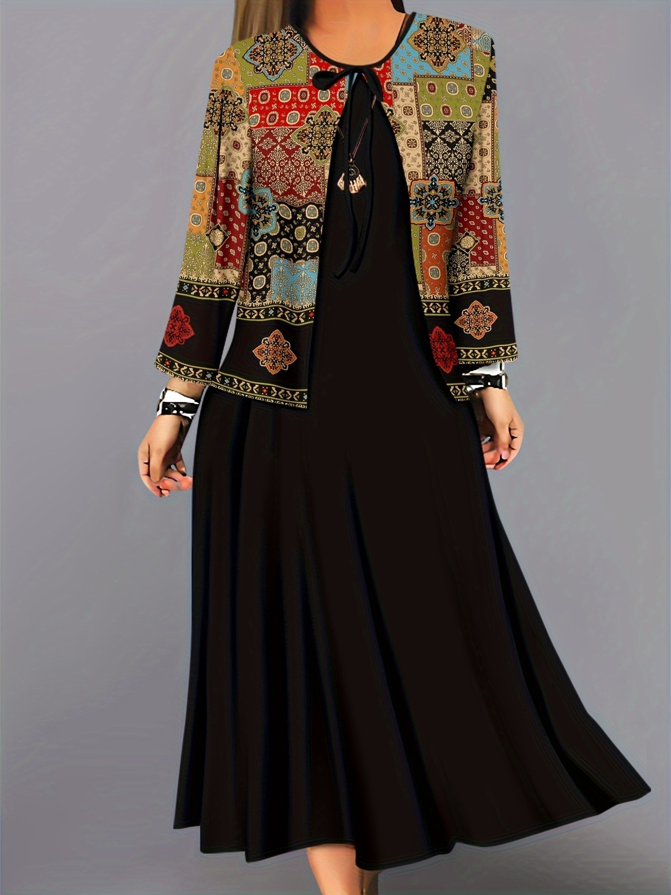 black dress with cardigan outfit sold on Temu United States