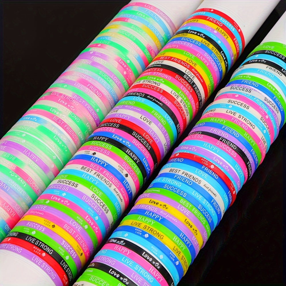 

100pcs/200pcs/pack Bracelet Sportif en Silicone Couleur Bonbon avec Lettres, Adapté aux Hommes et Femmes, Accessoire Cadeau