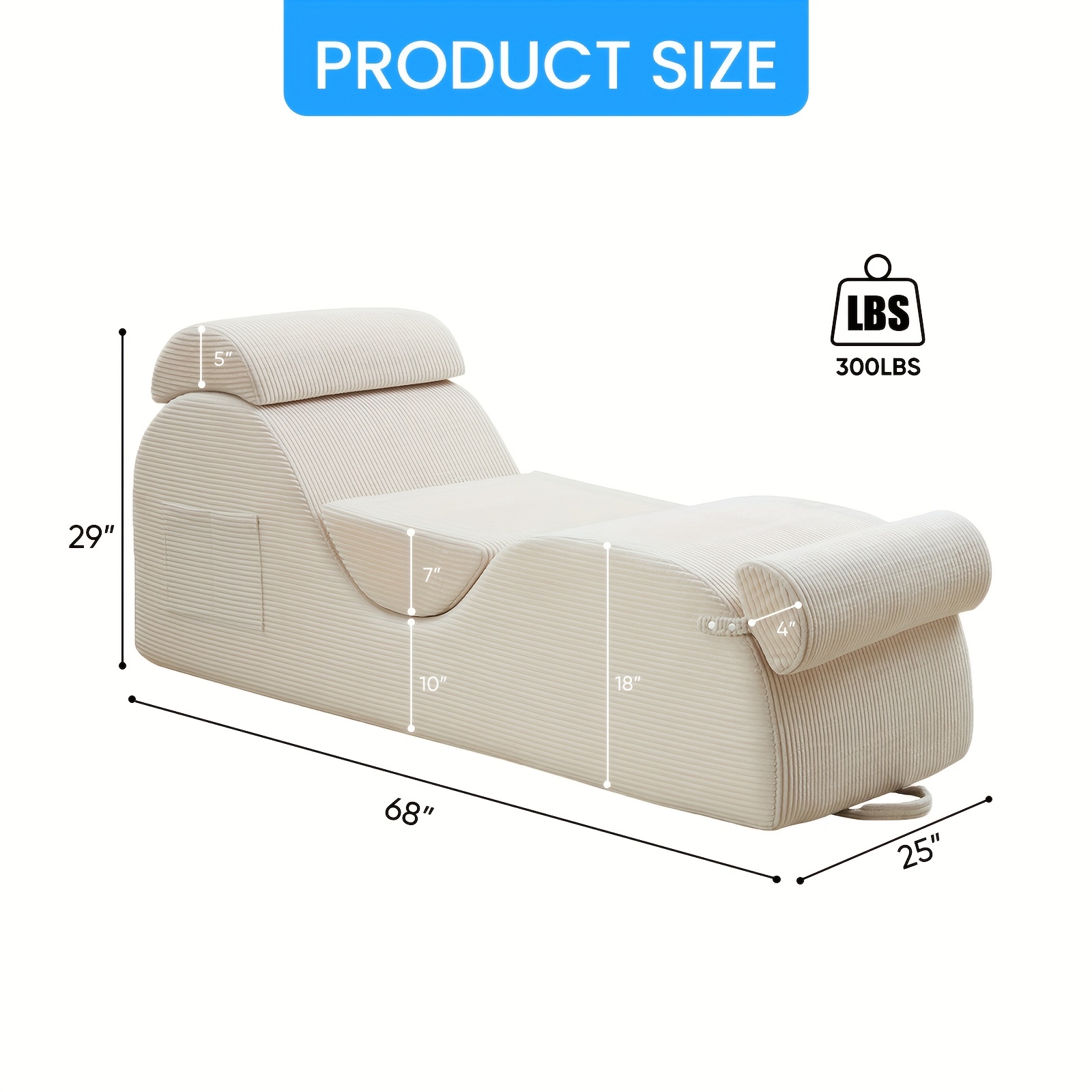 Striped Adult Yoga Chair, Indoor Toilet Chair with Side Pockets, Headrest, Lumbar Cushion, Movable Footrest, Curved Yoga Sofa for Relaxing And Stretching in Bedroom, Black