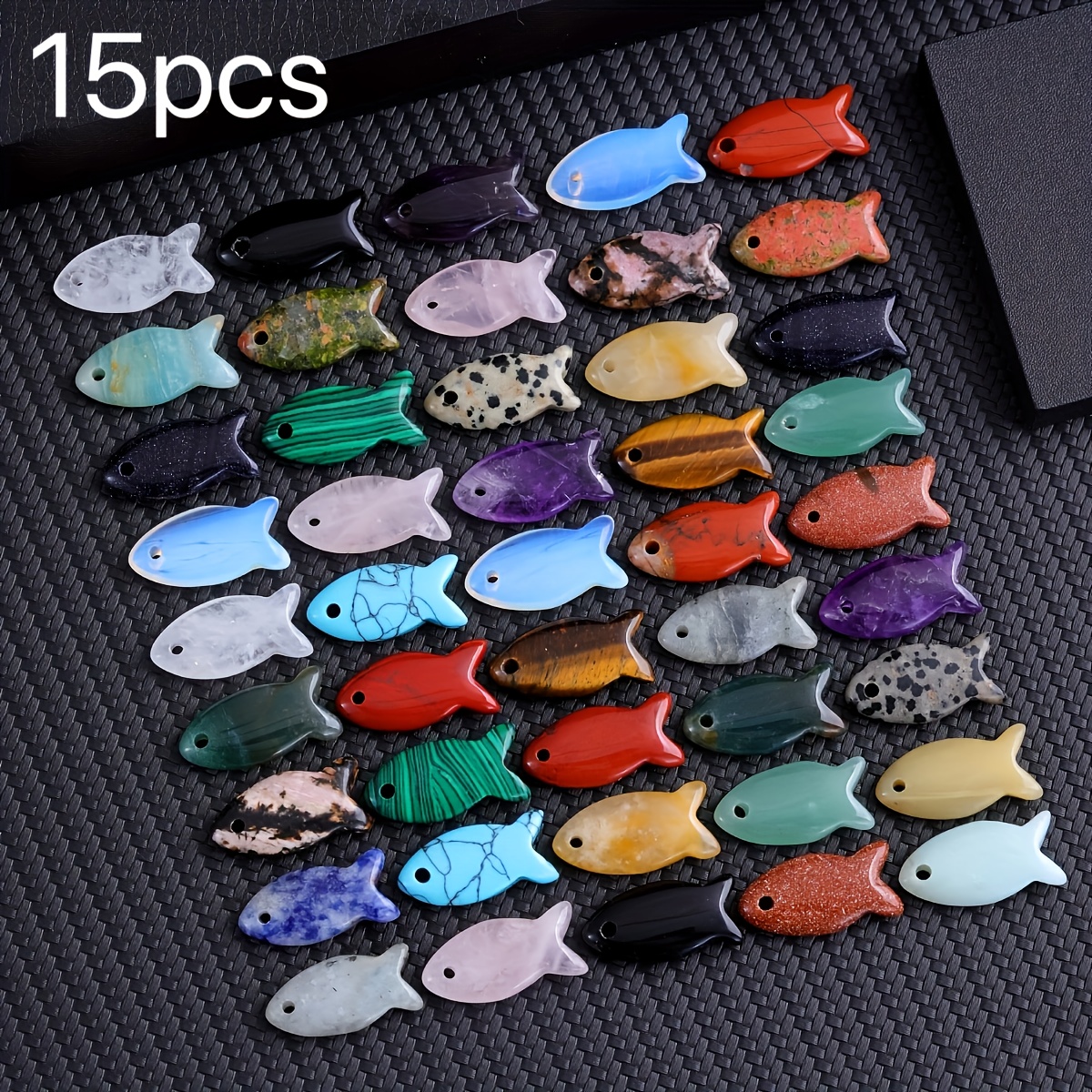 1/15pcs Natural Stone Bulk Fish Shaped Crystal, Diy Pendant Necklace, Mobile Phone Pendant, Keychain, Bag Accessory, Suitable For Mother's Day, Father's Day, Easter Holiday Gift (color Random)