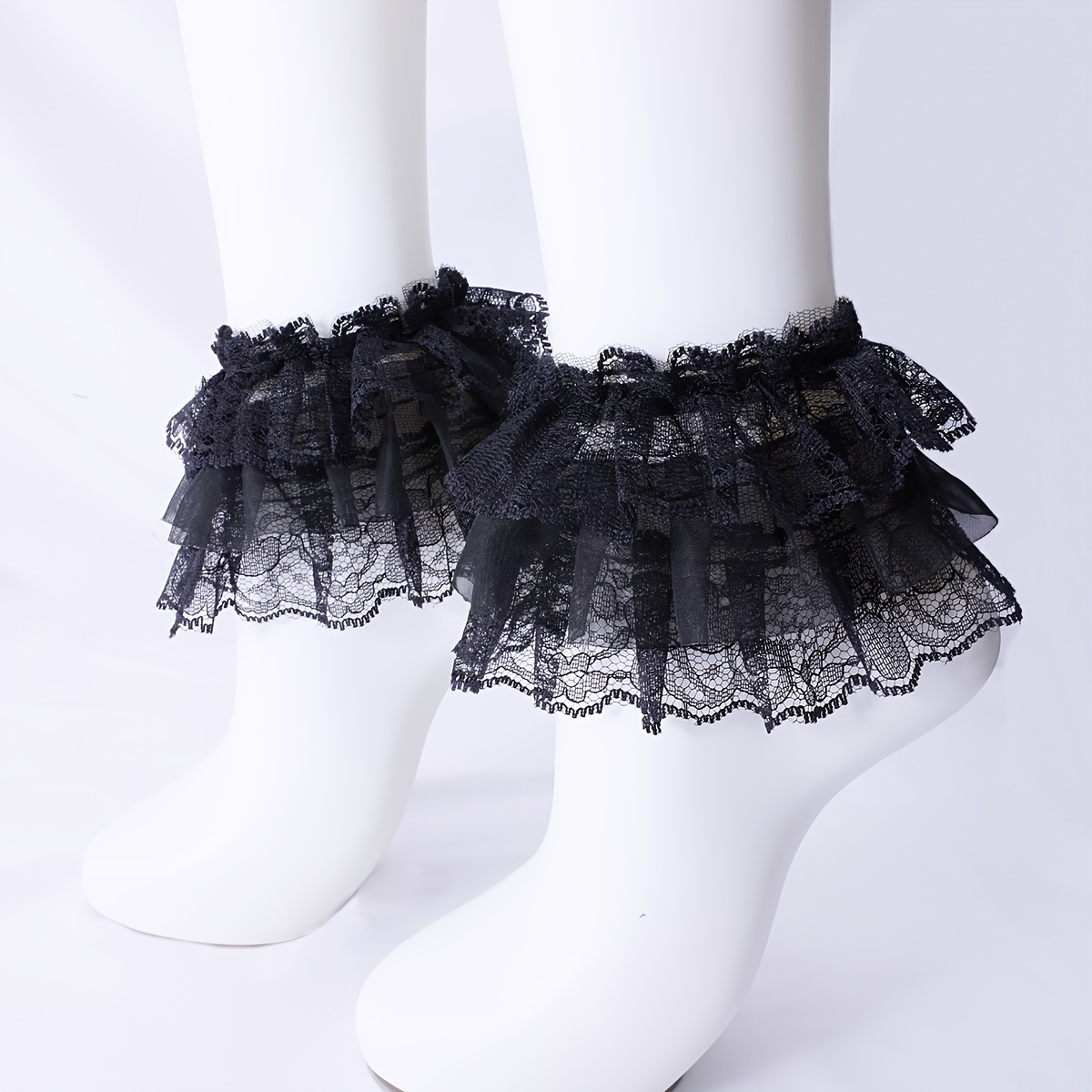 A Pair Of Women'-layer Lace Trim Sock-style Over-the-calf Sleeves, Princess Costume Jk Foot Covers, Japanese-style Sweet Mesh Sock-style Accessories