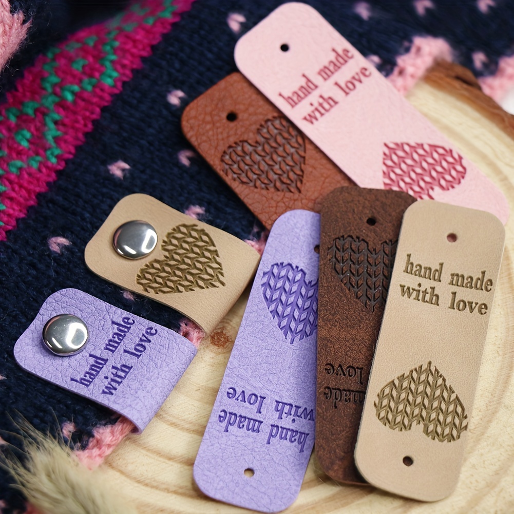 

10 Pieces Handmade Pu Leather Tags With Love Labels Crochet Tags With Holes And Rivets For Handmade Items Embellishment Knit Accessories Sew On Label For Crochet Knitting Hats Scarf Diy Craft Supplies