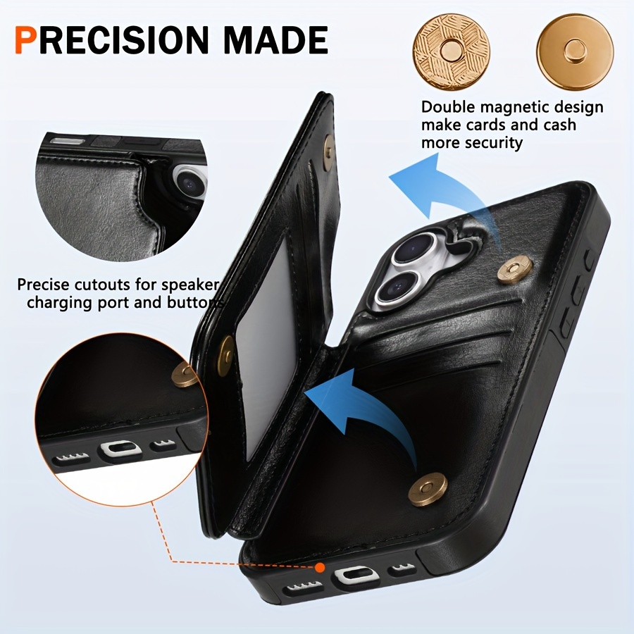 iPhone 15 Pro Max 14 Plus 13 12 11 X XS XR SE 2022 2020 8 7 Business Shockproof Protective Case, Wallet Type Solid Color Double Snap Side Stick Card Slot RFID Blocking Bracket Magnetic Flip PU Artificial Leather Case