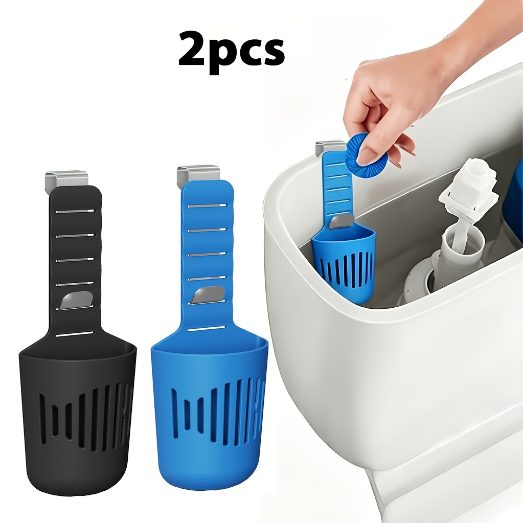 TEMU 2 Adjustable Toilet Tank Cleaning Brackets, Blue And Black, Tank Replacement Parts, Hanging Toilet Cleaning Caddy With Hooks, Collects Residue