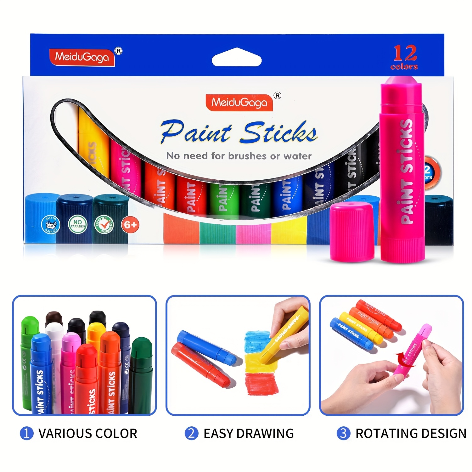 12-Color Quick-Drying Solid Crayons Set