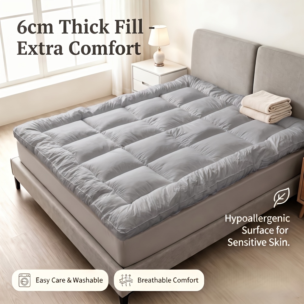 Image of Washable Mattress Protector Soft Mattress Topper Breathable Fabric Fixed Corner Straps Anti Slip Bed Pad For Single Double Bed