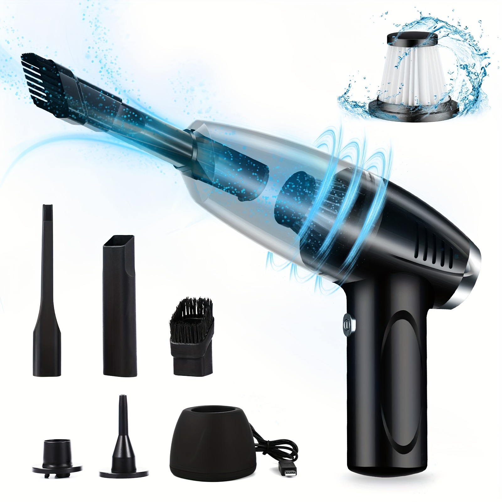 

9000pa Suction, Usb Rechargeable Air -nozzles And Air For , Car, , Pet