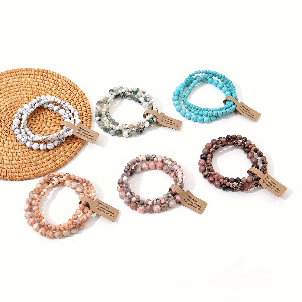 Stone Bead Bracelet Set, 4mm 6mm 8mm, Couple Hand Chain