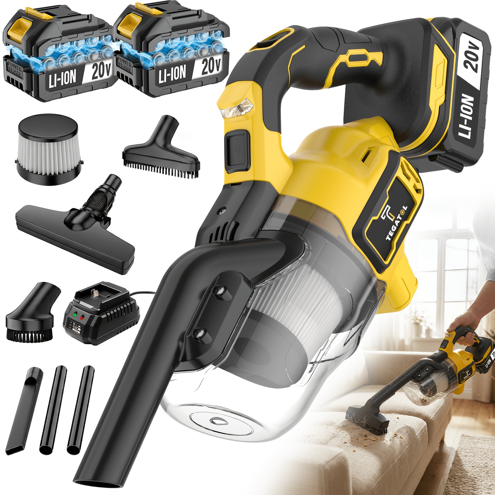 TEMU 20v Cordless Vacuum Cleaner, Handheld Vacuum Cleaner, Multi-functional Vacuum Cleaner, Featuring Multiple Different Suction Nozzles, Battery And