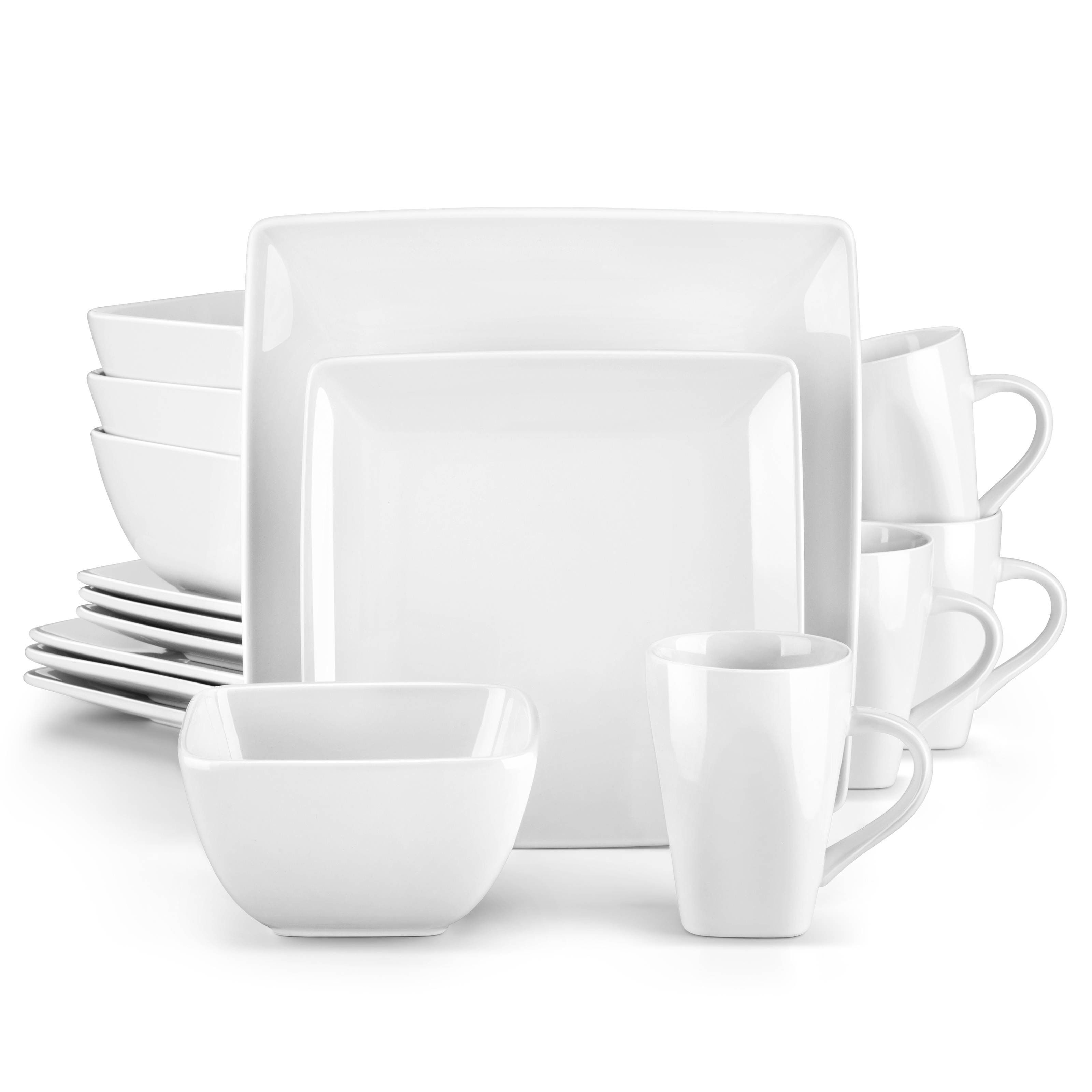 16pcs Dinner Set Stoneware White Plates Bowls Mugs Set Tableware Service For 4