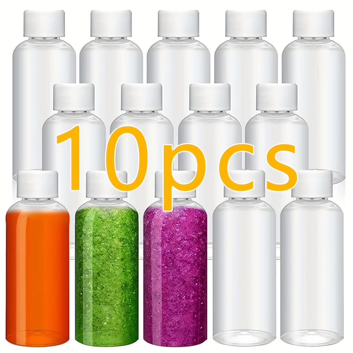 E-shop 10 Stück 60ml Klare Plastikflaschen mit Weißen Deckeln - Geruchlose Wiederverwendbare Wasserdichte & Versiegelte Behälter für Ätherische Öle,