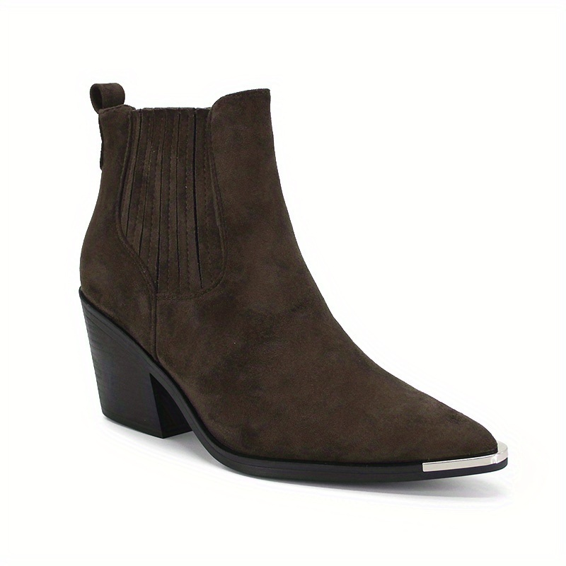 TEMU Bottes Western Femme Bottes de Cowboy Chaussures à Talons Cheville Large Bout Casual Marron, Chaussures Femme Élégantes Chaussures Femme Chics