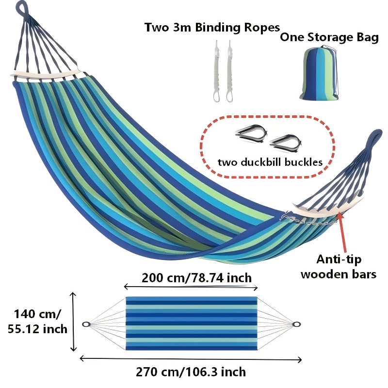 TEMU 106.3*55.12 Inch Thickened Fabric Curved Anti-tipping Hammock, Outdoor Hammock, Canvas Hammock, Patio Hammock. Suitable For Outdoor Patio Leisure, Fishing, And Entertainment. Ideal For Outdoor .