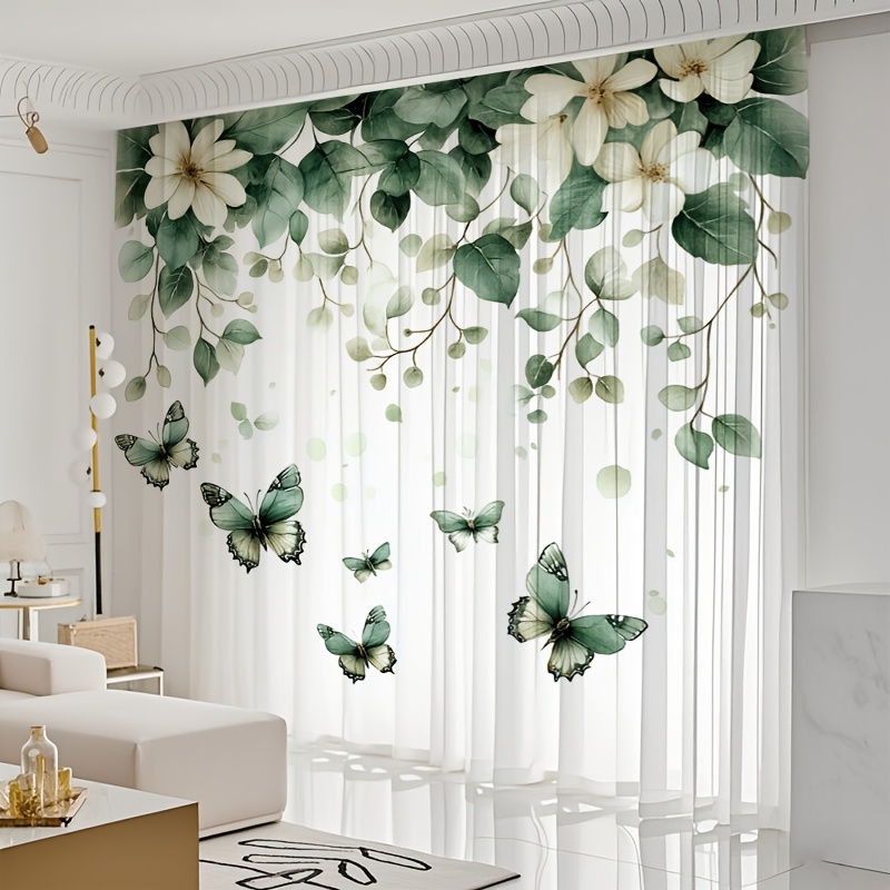 TEMU 2d Flat, 2pcs Xingrongdt Curtains Suitable For Living Room Bedroom Door Balcony - Semi-sheer Window Panels With Hand-drawn Vine & , Light