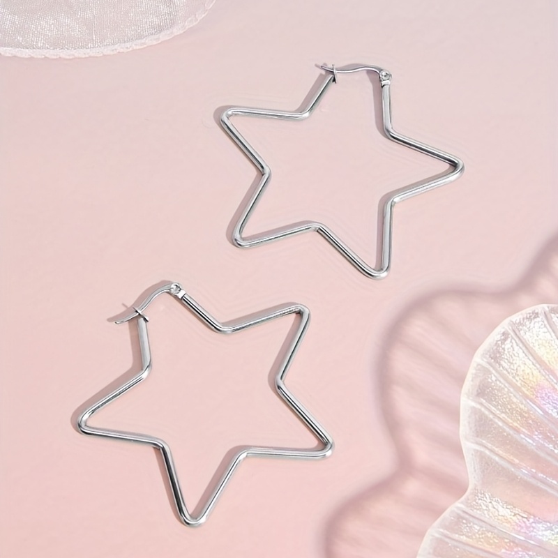 E-shop 2er-Set 304 Edelstahl Geometrische Kreis Ohrringe Stern Design Minimalistischer Stil Musikfestival Y2K Musikfestival Herbst Halloween Winter