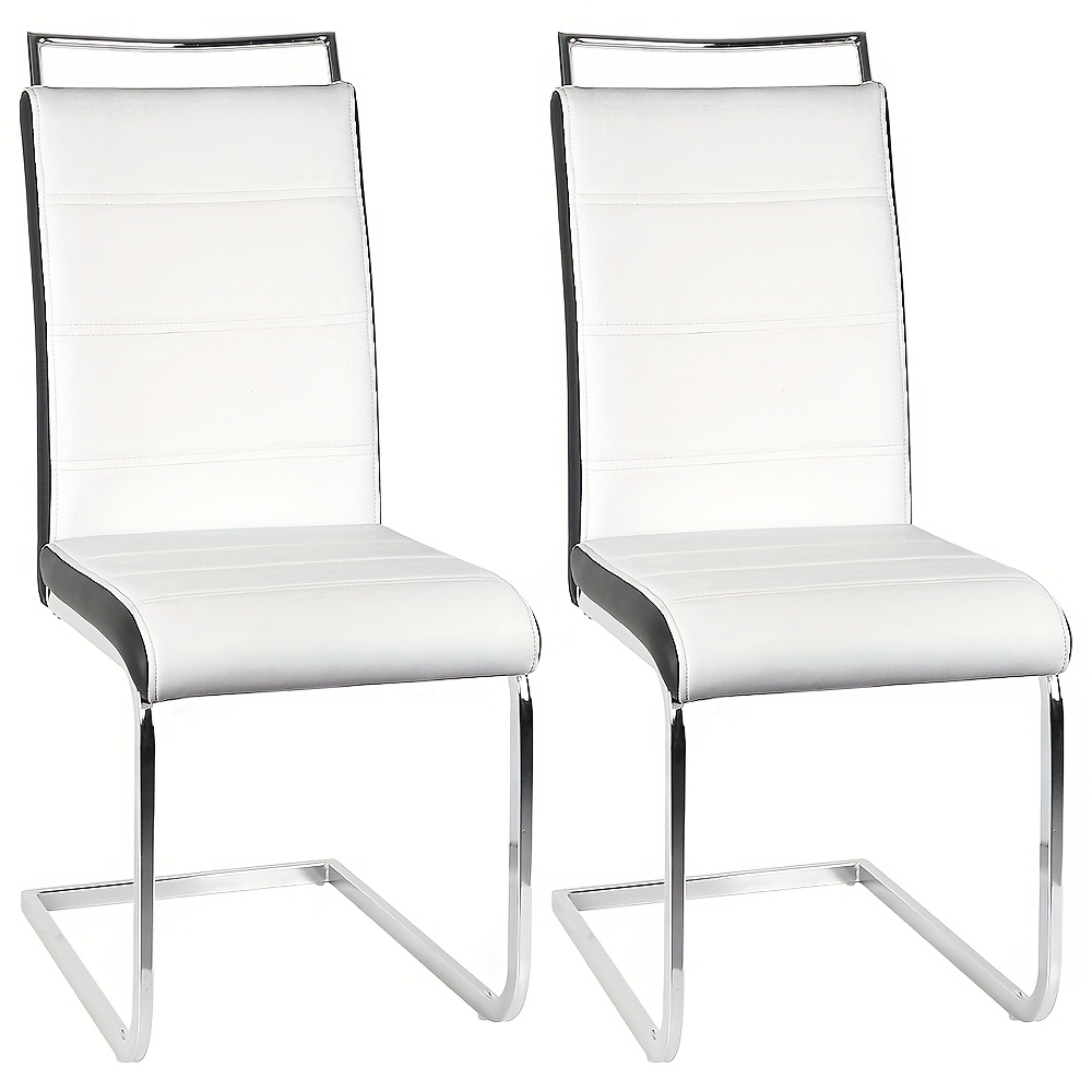 Pair Of 2 Faux Leather Chairs For Commercial Use - Easy To Clean Soft Cushioned Seat, Chrome Legs Suitable For Dining, Kitchen, Office, And Conference Room