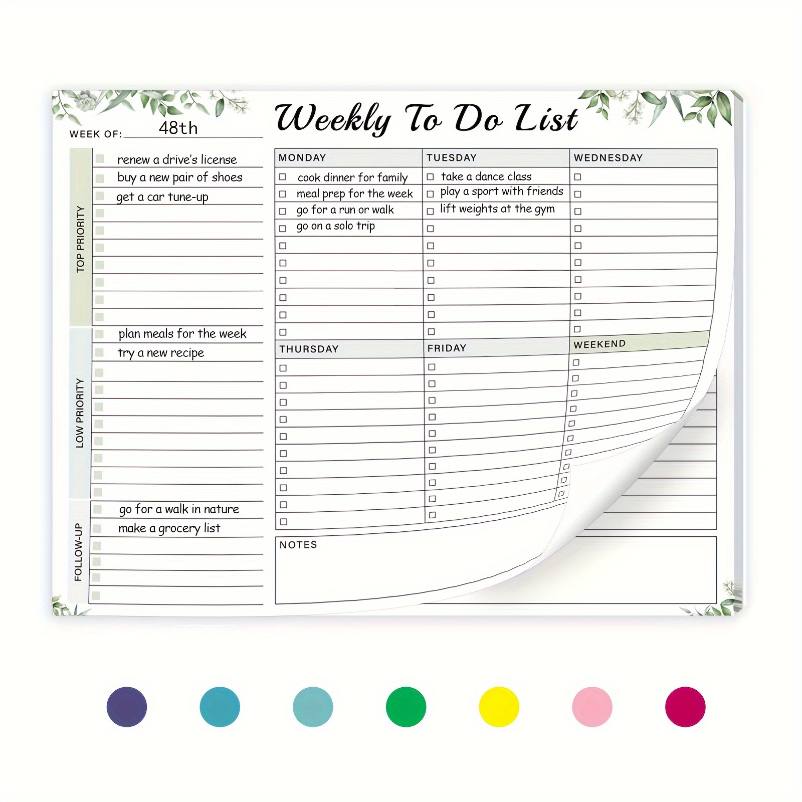 

Trees Monthly Planner & To-do List Notepad - Easy Tear, Undated, Time Management Skills Improvement, Work Organizer With Top Glue Stick, Green Leaf Design