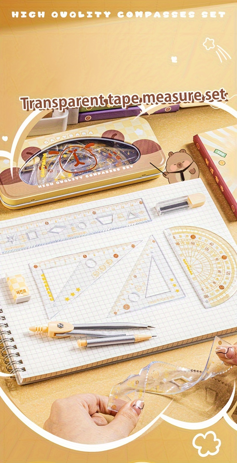 Complete Seven Compasses Soft Rulers Students Drawing Tools Temu
