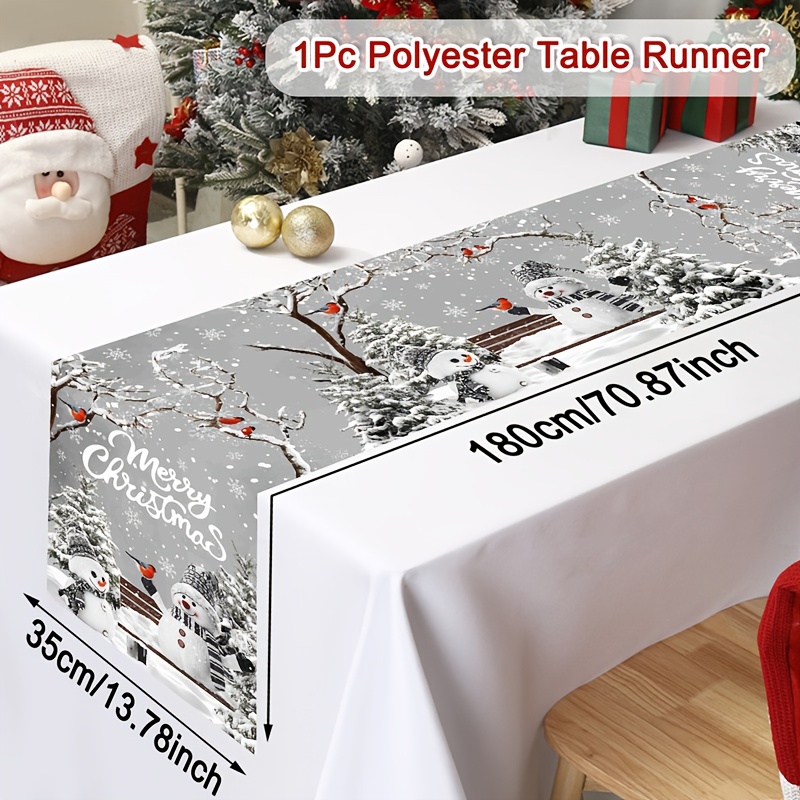 Image of 1pc, Festive Winter Theme Christmas Table Runner, Polyester Snowman And Xmas Christmas Party Table Decorations, Christmas Decorations 2025 For Home Kitchen Dining Decor, Gifts, New Year 2026