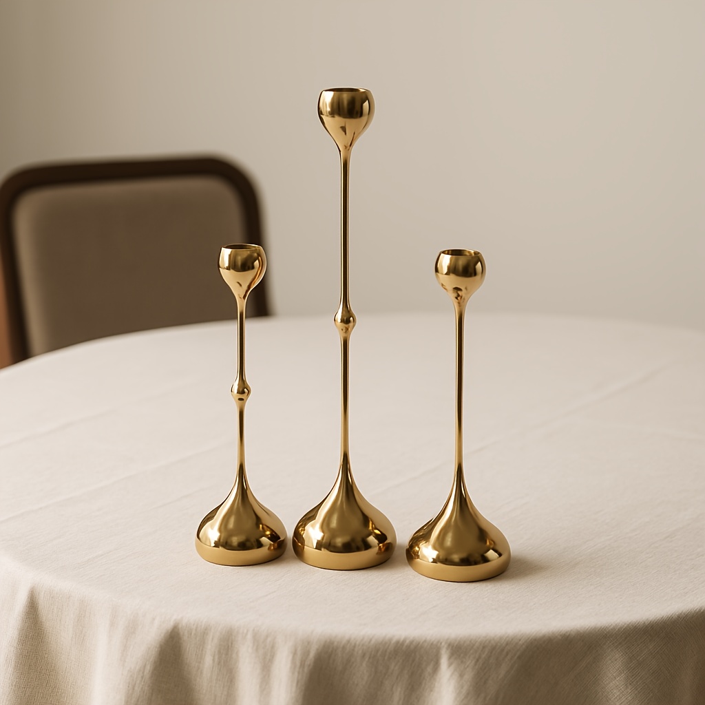 Vintage Metal Candle Holders Set - French Golden Teardrop Shape (3/6/12pcs) for Fireplace, Dining Table, Halloween Centerpiece - Easy Assemble Rustproof Decor, Holiday Gift