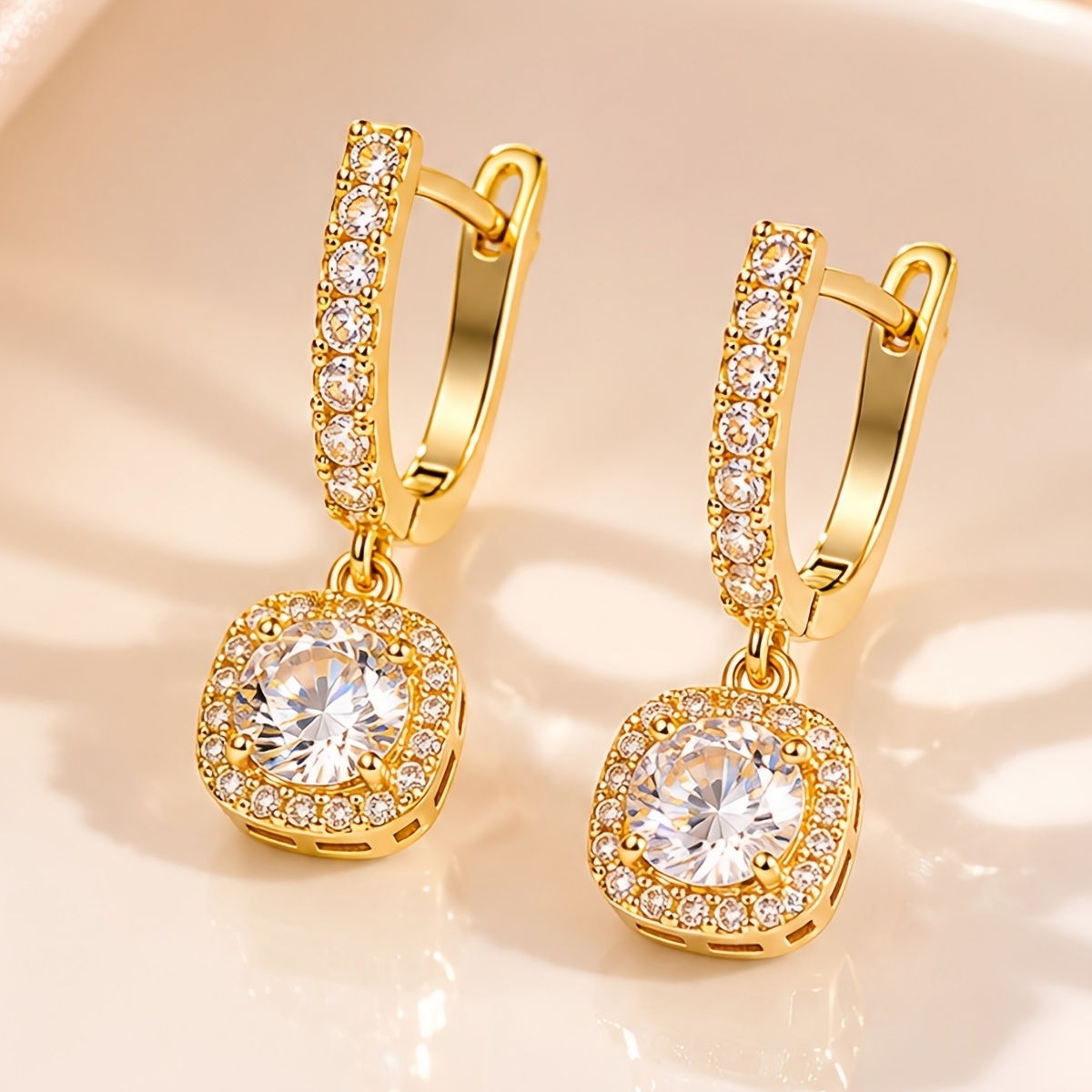 Elegant U-Shaped Geometric Square Pendant Earrings