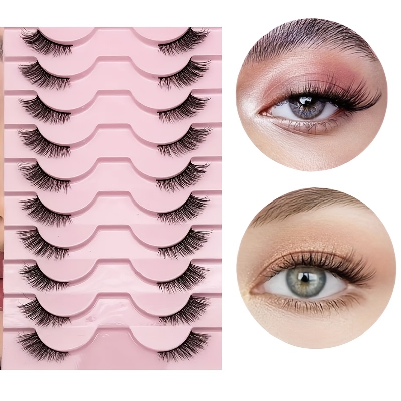 10 Pairs Natural Fluffy Half Lashes - Cat Eye Cluster Wispy Long And Short False Eyelashes For A And Beautiful Look