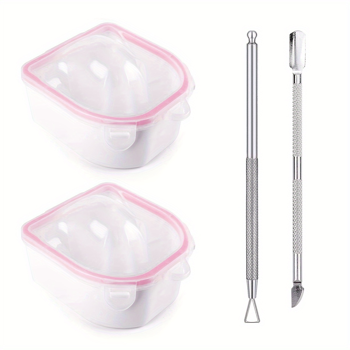

Nail Soaking Bowl, 2pcs Soak Off Acrylic Nail Art Powder Gel Polish Remover Bowl With Triangle Cuticle Peeler And Stainless Steel Cuticle Pusher, Soaker Tray Manicure Set Spa Tool