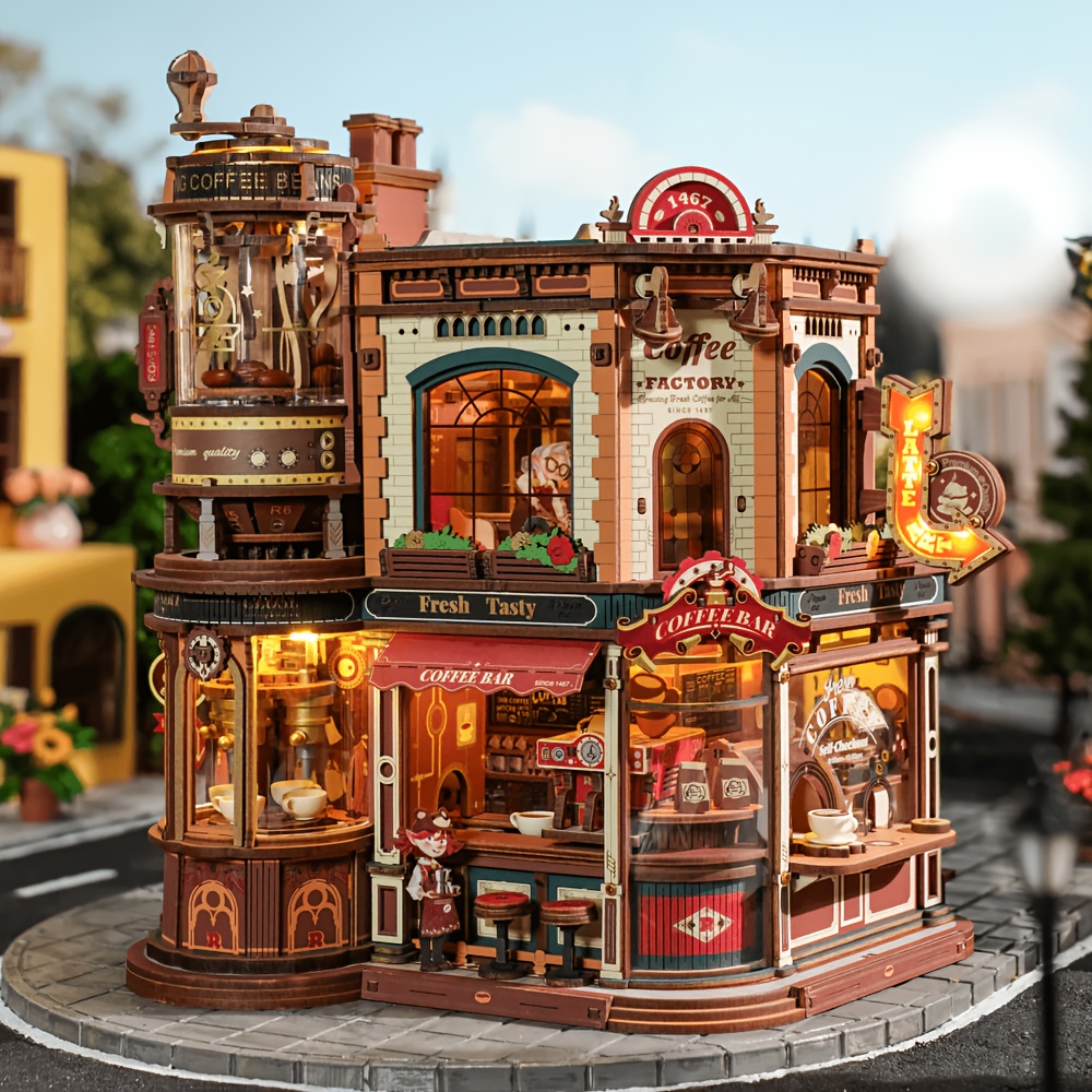 Robotime 3d Wooden Puzzle Factory Model, Mechanical Model With Movable Parts, Led Lighting And Music, Desk Decor, Creative Gifts For Handicraft Enthusiasts