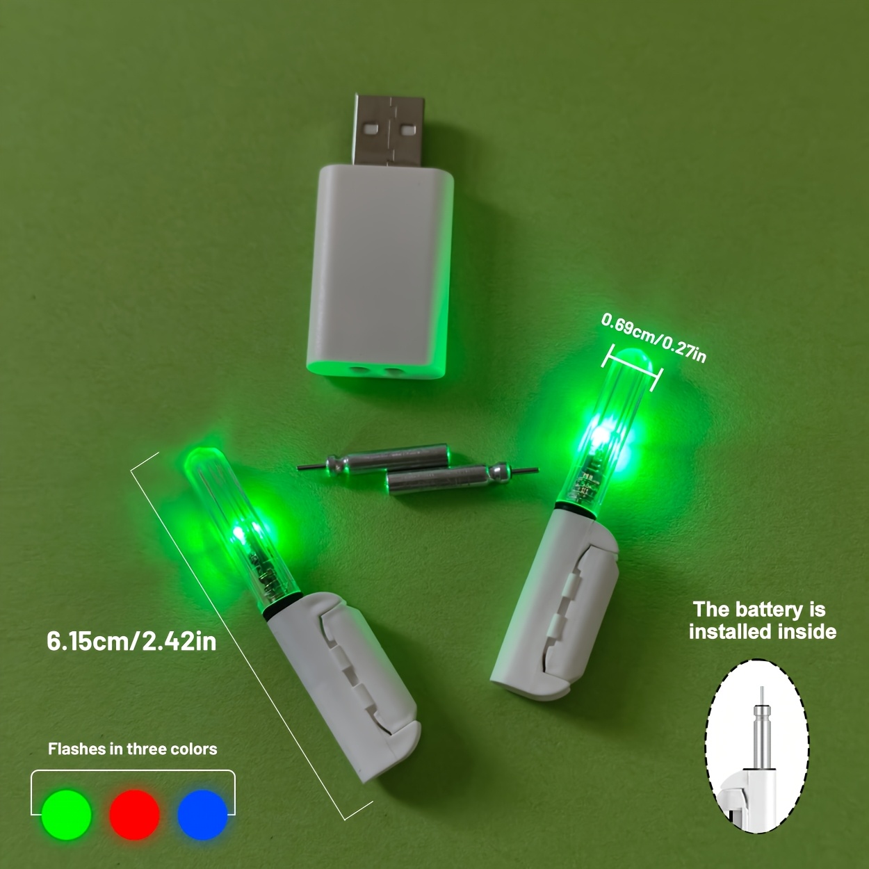 TEMU 5pcs Kit: 1 Battery Charger, 2 Rechargeable Batteries & 2 High-sensitivity Bite-activated Color Changing Indicator Lights, Rod Tip Glow Sticks