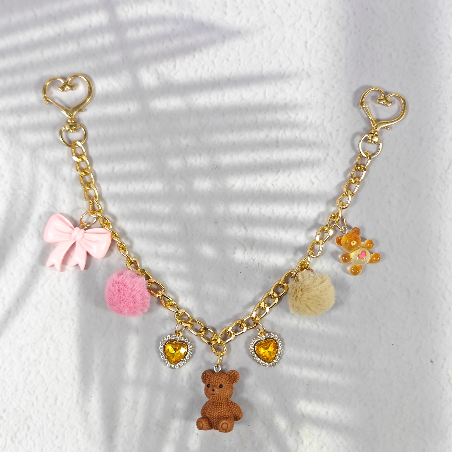 TEMU Teddy Bear Charm | Cute Teddy Bear Long Chain Bag Charm With Pom-pom Bow And Rhinestone Heart Pendant, Suitable For Ladies Bag Trendy Additions,